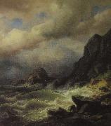 Friedrich Stahl Sturm an der Kuste Sweden oil painting artist